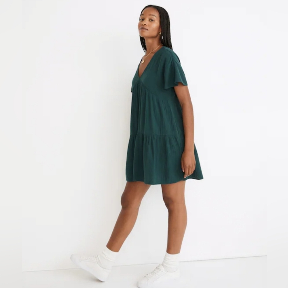 Madewell Lightspun Popover Tiered Mini Dress Size M - Picture 3 of 14
